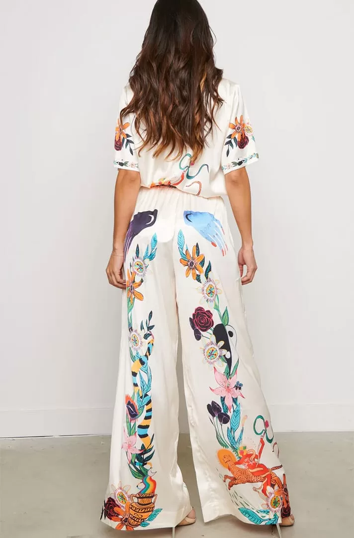 Set de 2 piezas (camisa y pantalon) estampado retro blanco