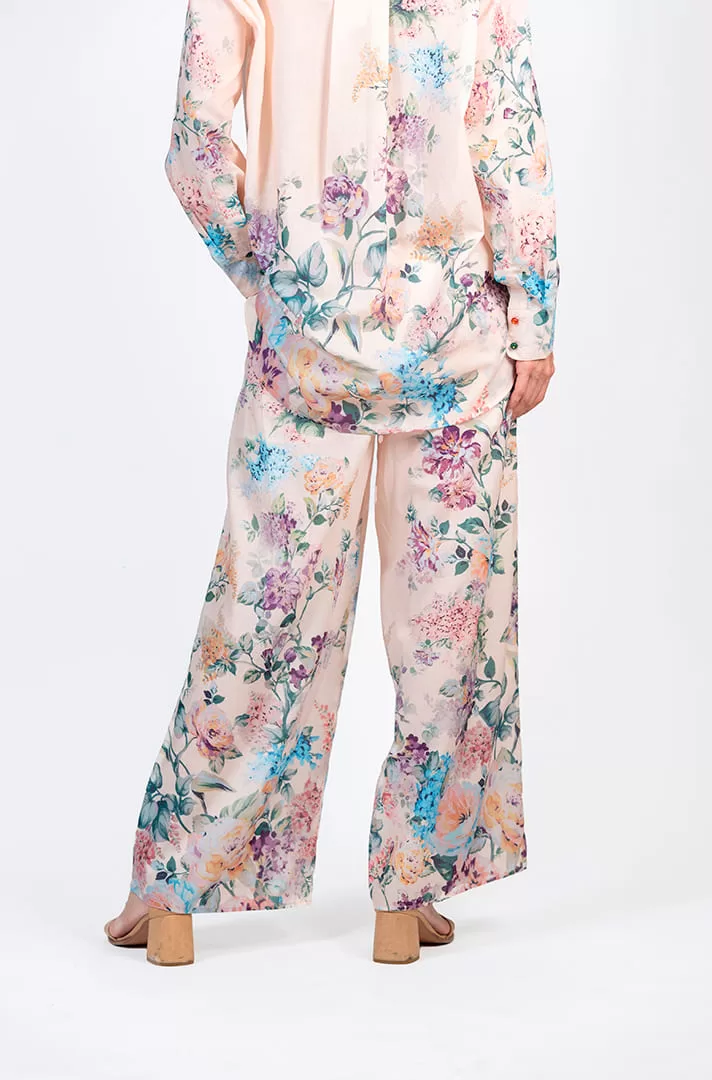 Set de 2 piezas (blusa y pantalón) con estampado floral en tono ivory