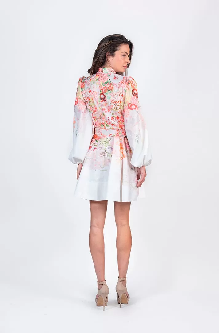 Vestido blanco mino con estampado floral en blanco