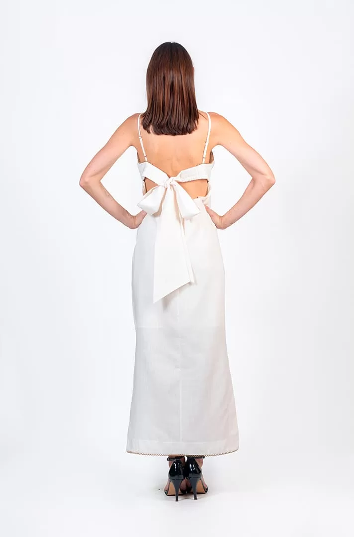 Vestido tipo lino con estampado de flores