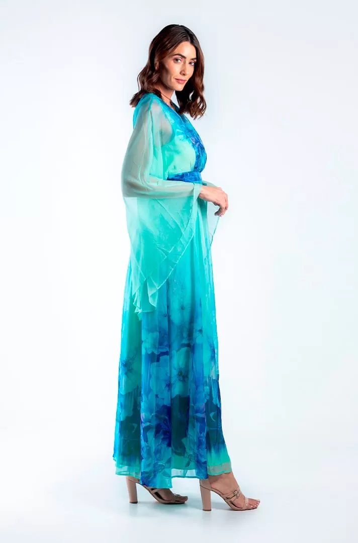 Vestido Maxi con Mangas amplias y abiertas y Estampado Floral