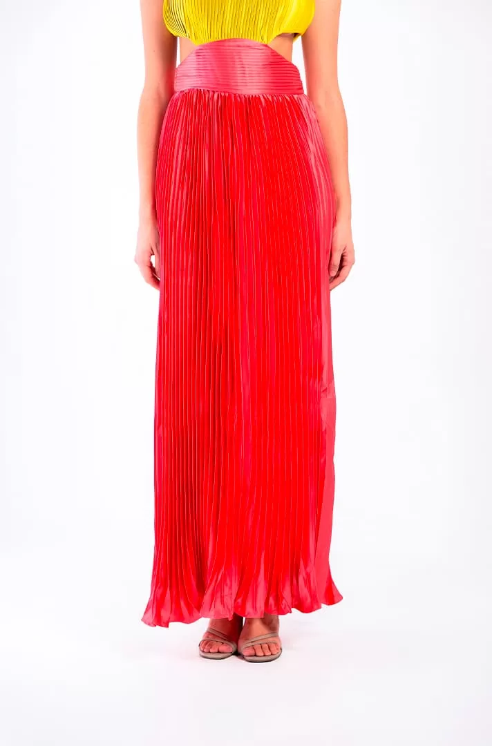 Vestido maxi plisado en tonalidades neon