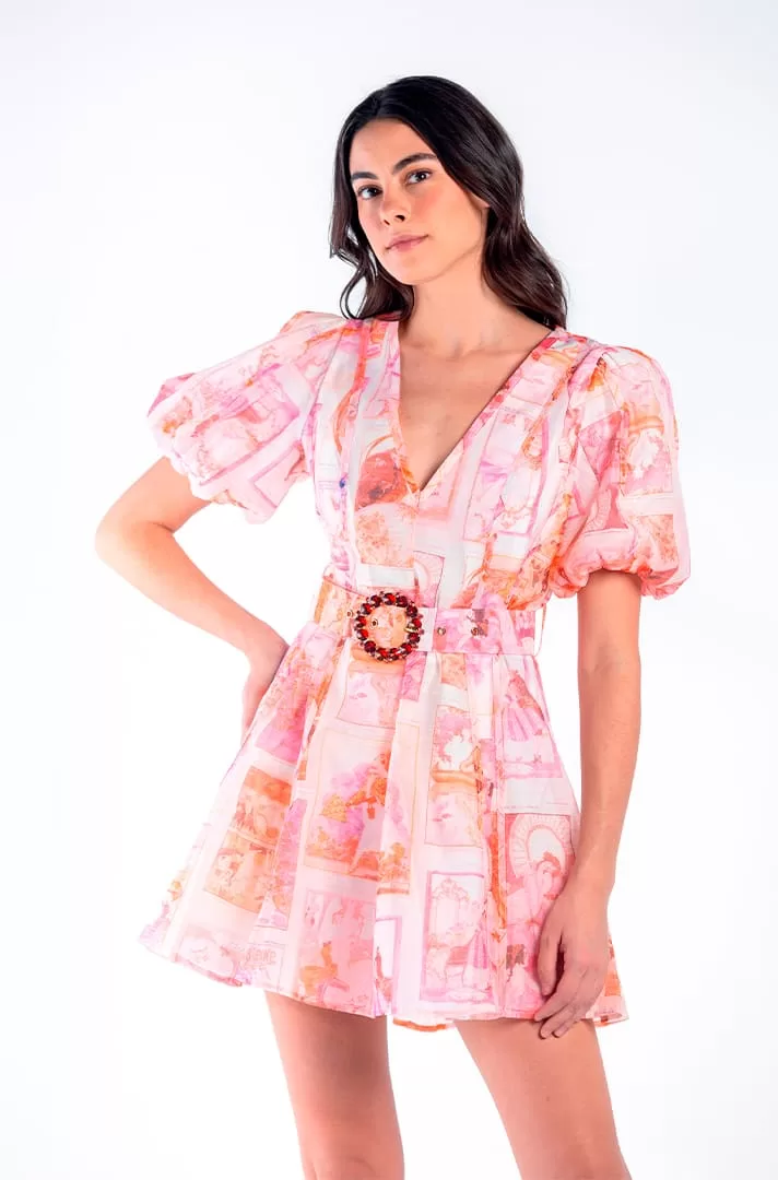 Vestido mini con estampado de motivos griegos