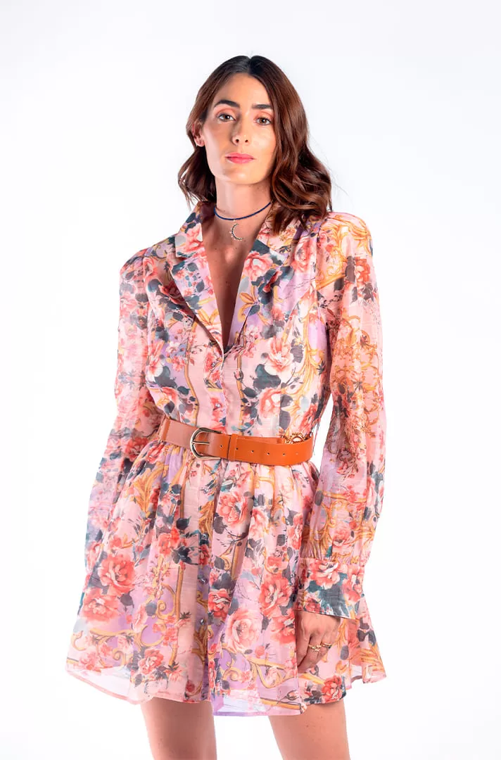 Vestido mini de manga larga con estampado floral