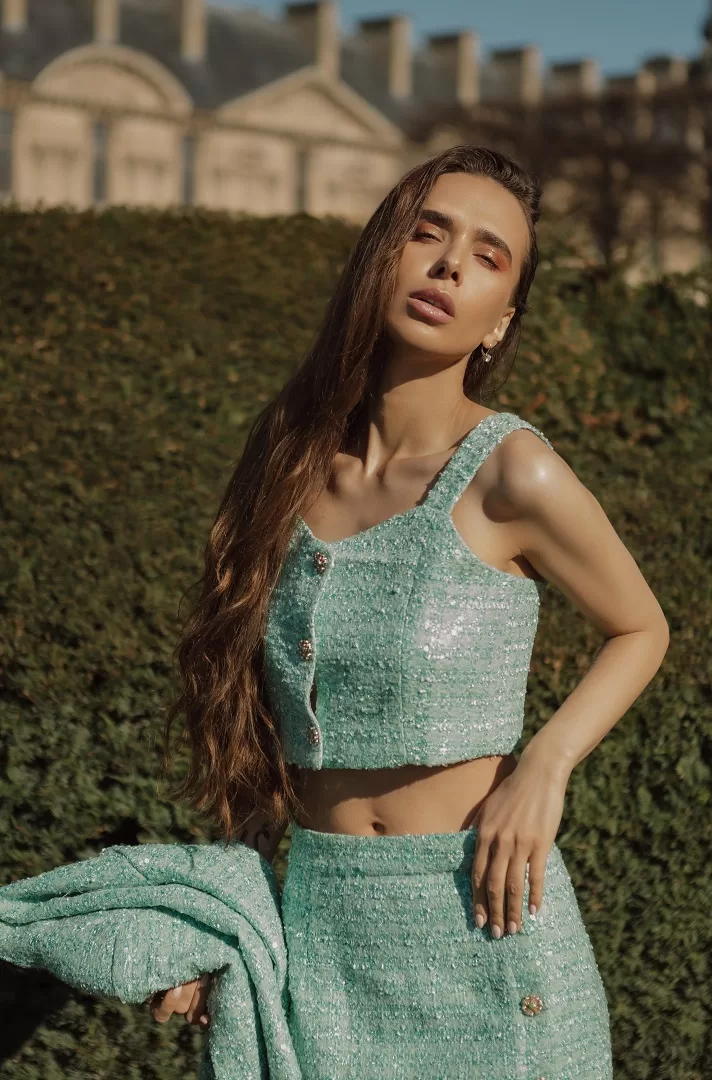 Conjunto de tweed verde menta